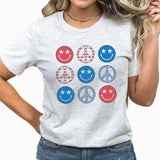 Smiley Peace Grid Graphic Tee | Smiley Face | Peace Sign | American | Independence Day | Patriotic | Stars