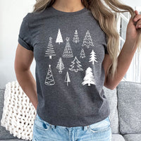 Simplistic Christmas Trees Grid Graphic Tee | Doodle Trees | Unique | Layering Tee | Holiday | Pine Trees | Festive