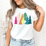 Bright Merry Christmas Trees Graphic Tee | Colorful | Merry and Bright | Holiday Season | Forest | Unique | Layering Tee