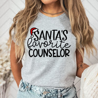 Santa's Favorite Counselor Graphic Tees | School Faculty | Santa Hat | Nice List | School | Christmas Break | Layering Tee