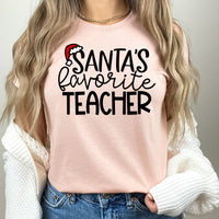 Santa's Favorite Teacher Graphic Tees | School Faculty | Teach | Learning | Nice List | Satna Hat | Layering Tee