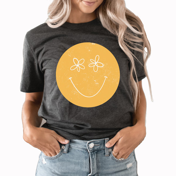 Smiley Face Graphic Tee | Smiley | Happy Face | Flower | Spring | Happy | Smile | Happy | Cheerful | Always Smiling