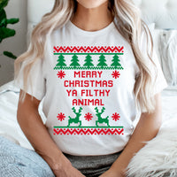 Merry Christmas Ya Filthy Animal Graphic Tee | Ugly Christmas Sweater | Holiday Movie | Christmas Show | Prank | Family Vacation