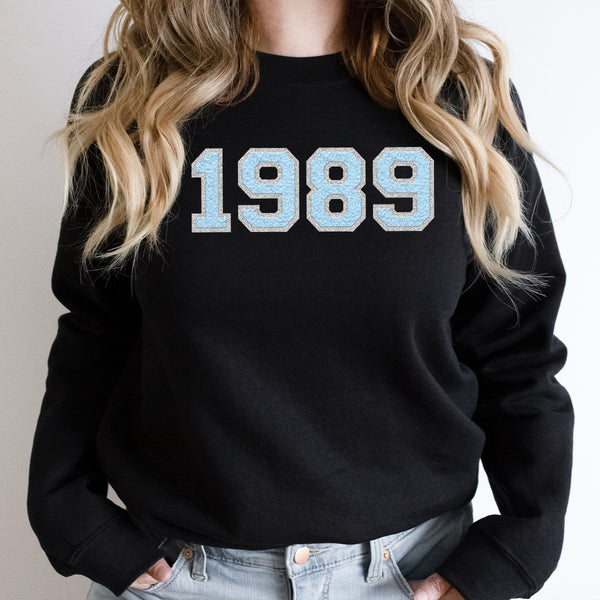 1989 Comfy Sweatshirt | Faux Chenille | Baby Blue | Trending | Music Album  | Taylor | Graphic Sweatshirt | Fleece Lined | Comfy and Warm