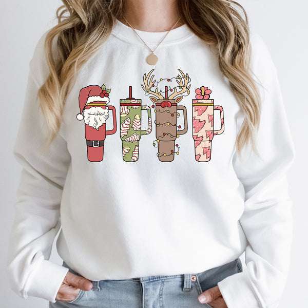 Christmas Stanley Cups Comfy Sweatshirt | Holiday Cups | Santa | Snack Cake | Reindeer | Trendy | Favorite Cup | Christmas