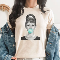 Audrey Hepburn Bubble Gum Graphic Tee | Hollywood | Famous | Tiffany Blue | Dimond's | Fun Graphic Tee | Layering Tee