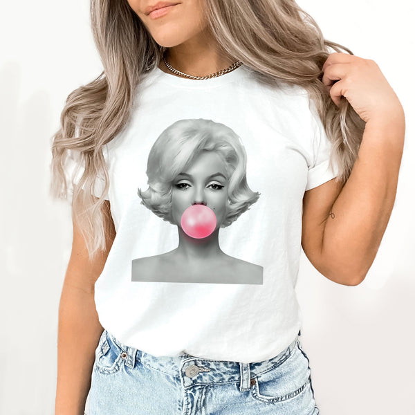Marilyn Bubble Gum Graphic Tee | Hollywood Star | Beauty Mark | Pink | Famous | Retro | Movie Star | Actress