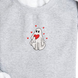 Valentine Red Heart Ghost Embroidered Sweatshirt | Comfy Fleece Lined | Valentines Day | Love | Valentine | Hearts | Pullover | Athletic Heather
