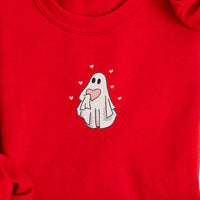 Valentine Pink Heart Ghost Embroidered Sweatshirt | Comfy Fleece Lined | Valentines Day | Love | Valentine | Hearts | Red Pullover