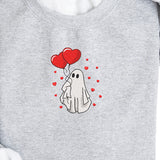 Valentine Red Heart Balloons Ghost Embroidered Sweatshirt | Comfy Fleece Lined | Valentines Day | Love | Valentine | Hearts | Pullover | Athletic Heather