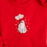 Valentine Pink Heart Balloons Ghost Embroidered Sweatshirt | Comfy Fleece Lined | Valentines Day | Love | Valentine | Hearts | Red Pullover