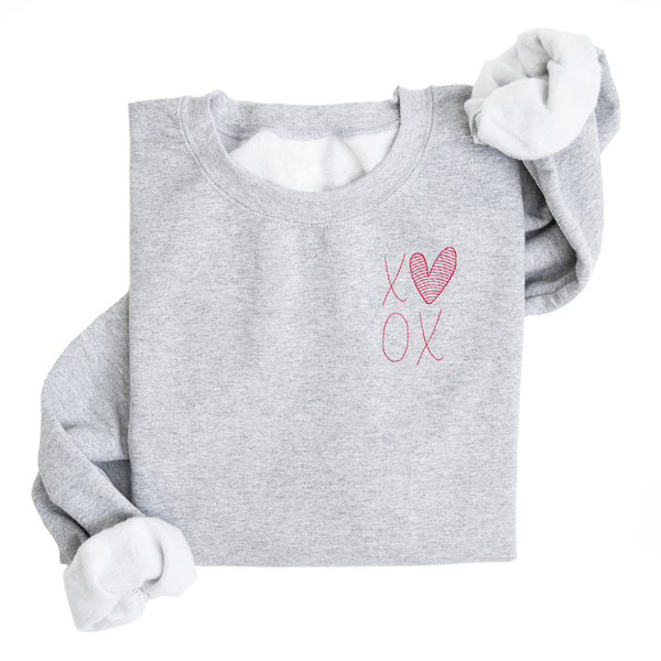 XOXO Love Embroidered Sweatshirt | Comfy Fleece Lined | Valentines Day | Heart | Valentine | Pullover | Hand Stitched Look