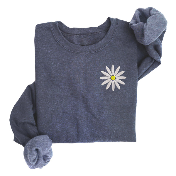 Daisy Embroidered Sweatshirt | Flower | Fleece Line Pullover | Spring | Stitched | Floral | Summer