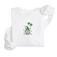 St Patrick's Day Gnome Holding Balloons Embroidered Sweatshirt | Fleece Lined Pullover | Leprechaun | Green | Shamrock | Stitched | Lucky | Four Leaf Clover