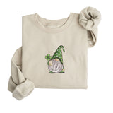 Shamrock Gnome Embroidered Sweatshirt | Fleece Lined Pullover | St. Patrick's Day | Leprechaun | Shamrock | Four Leaf Clover | Stitched | Green | Lucky