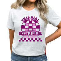 This Girl Needs A Drink Or Two Graphic Tee | Party | Disco Ball | Purple | Alcohol | Mardi Gras | Beads | New Orleans | Parades