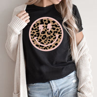 Leopard Pink Smiley Graphic Tee | Layering Tee | Animal Print | Trendy | Happy Face | Super Soft | Pink | Leopard | Happy Times
