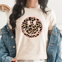 Leopard Pink Smiley Graphic Tee | Layering Tee | Animal Print | Trendy | Happy Face | Super Soft | Pink | Leopard | Happy Times