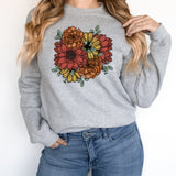 Boho Flower Bouquet Comfy Sweatshirt | Bold Statement Flowers | Fall | Warm Fleece Lined | Wildflower | Warm Colors | Floral Print