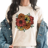 Boho Flower Bouquet Graphic Tee | Bold Statement Flowers | Super Soft | Fall | Layering Tee | Wildflower | Warm Colors | Floral Print
