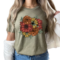 Boho Flower Bouquet Graphic Tee | Bold Statement Flowers | Super Soft | Fall | Layering Tee | Wildflower | Warm Colors | Floral Print