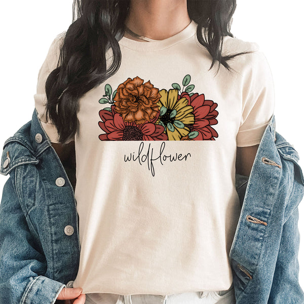 Bold Wildflower Bouquet Graphic Tee | Bold Statement Flowers | Super Soft | Boho Spring Flowers | Layering Tee | Wildflower | Warm Colors | Floral Print