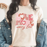 Love More Worry Less Graphic Tee | Valentine | Valentine's Day | Hearts | Love | Distressed | Hearts | Love More