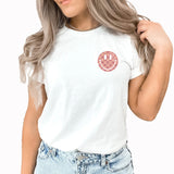 Pink Pocket Smiley Graphic Tee | Pocket Tee | Smiley | Checkered Smile | Happy | Distressed