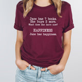 Jane Buys Books Graphic Tee | Reading | Books | Story | Book Lover | Reader | Story Time