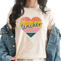 Teacher Striped Heart Graphic Tee | Teach Educate | Teacher Appreciation | School | Learn | Inspire | Elementary | Layering Tee