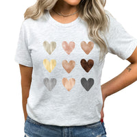 Pastel Hearts Grid Graphic Tee | Love | Water Colors Print | Trendy Graphic | Laying Tee | Hearts | 9 Heart Grid