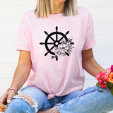 Floral Ship Wheel Graphic Tee | Ocean | Oh Ship | Cruise Time | Life Is Better | Cruise Ship