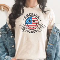 American Vibes Graphic Tee | July 4th | Independence Day | Peace Sign | American Flag | Smiley Face | Stars And Stripes