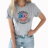 American Vibes Graphic Tee | July 4th | Independence Day | Peace Sign | American Flag | Smiley Face | Stars And Stripes