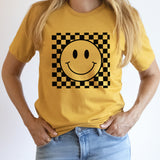 Smiley Face Graphic Tee | Checkered Smiley | Fun Face | Happy | Smile | Be happy
