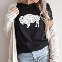 Boho Floral Buffalo Graphic Tee | Wild Flower | Wild West | Western Buffalo | Animal | Layering Tee | Short Sleeve