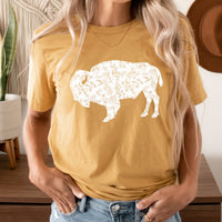Boho Floral Buffalo Graphic Tee | Wild Flower | Wild West | Western Buffalo | Animal | Layering Tee | Short Sleeve