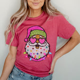 Sparkly Santa Graphic Tee | Faux Glitter Print | Bright Christmas | Glitter Santa | Pink Sparkle | Layering Tee | Holiday Sparkle | Merry And Bright