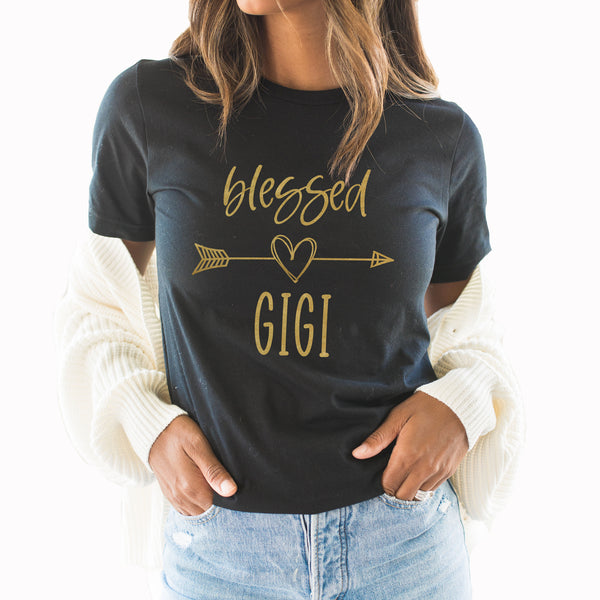 Blessed Gigi Graphic Tee | Gigi | Grandma | Gold Print | Heart | Arrow | Blessed | Family | Mother | Mother's Day Gift