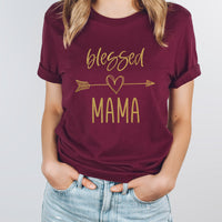 Blessed Mama Graphic Tee | Mom | Mother | Mother's Day Gift | Gold Print | Blessed | Heart | Arrow