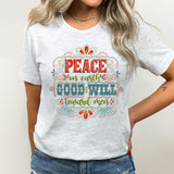 Peace On Earth Good Will Toward Men Graphic Tee | Christmas Graphic | Holiday | Song Lyrics | Gospel | Jesus | Decorative Pattern | Layering Tee