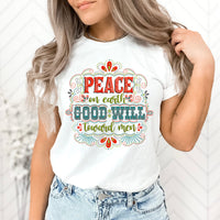 Peace On Earth Good Will Toward Men Graphic Tee | Christmas Graphic | Holiday | Song Lyrics | Gospel | Jesus | Decorative Pattern | Layering Tee