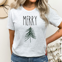 Merry Christmas Tree Graphic Tee | Holiday Season | Pine Tree | Tree Farm | Pink Star | Winter | Layering Tee