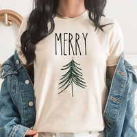 Merry Christmas Tree Graphic Tee | Holiday Season | Pine Tree | Tree Farm | Pink Star | Winter | Layering Tee
