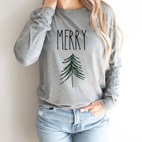 Merry Christmas Tree Graphic Long Sleeve Tees | Christmas | Jolly | Holiday | Tree | Long Sleeve | Super soft | Layering Tee