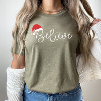 Believe Santa Hat Graphic Tee | Christmas Season | Holiday | Claus | Red Hat | I Believe | North Pole | Polar Express