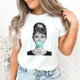 Audrey Hepburn Bubble Gum Graphic Tee | Hollywood | Famous | Tiffany Blue | Dimond's | Fun Graphic Tee | Layering Tee