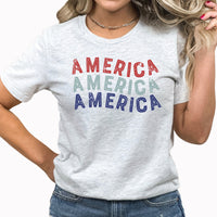 America Wave Graphic Tee | USA | Modern | Vintage | Red White And Blue | Patriotic | Flag | Holiday | Layering Tee