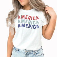 America Wave Graphic Tee | USA | Modern | Vintage | Red White And Blue | Patriotic | Flag | Holiday | Layering Tee