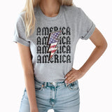 America Lightning Rock Graphic Tee | USA | Stars And Stripes | Vintage | Layering Tee | Retro | Rock N Roll | Patriotic